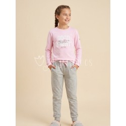 Pijama niña Rosa y Gris con...