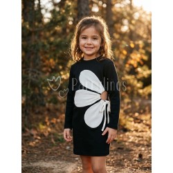 Vestido niña negro flor con...